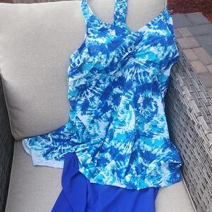Kim Gravel Swimsuits For All 2 Piece Blue Swimsuit Size 16 Tankini Bike Shorts